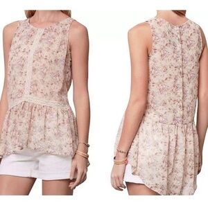 Anthropologie Strokes of Lace Top Nude Dainty Print Lace Trim Tank Size Medium